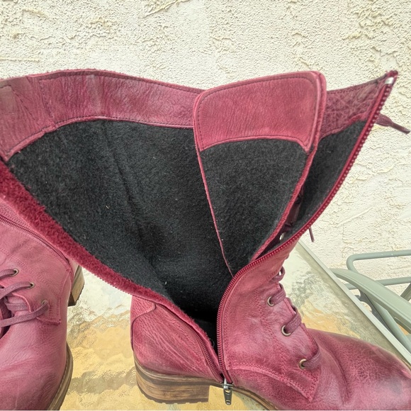 Bueno Casey Burgundy Leather Moto Combat Tall Lace Up Side Zip Boots - Picture 10 of 16